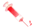 A pink colored syringe with bubbling hearts popping out 