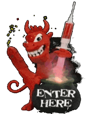 Red, grinning devil with a big penis with a flashing 